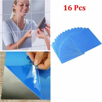 

Removable Decorative Mirror Stickers 16pcs Mirrors Self-adhesive Tiles Mirror Wall Stickers for Home Kitchen Bathroom Decor Hot