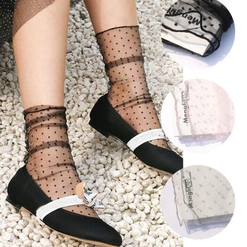 

Sexy Lace Mesh Fishnet Socks Mixed Fiber Transparent Stretch Elasticity Ankle Net Yarn Thin Women Cool Socks Black Wave Point