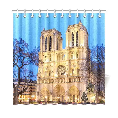 

Home Decor Teen Bathroom Shower Curtain Landmark Building Notre Dame De Paris Polyester Fabric Waterproof Restroom Shower