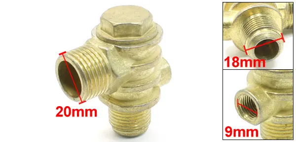 Gold Tone 1 Female 2 Male Thread Brass Check Valve for Air Compressor