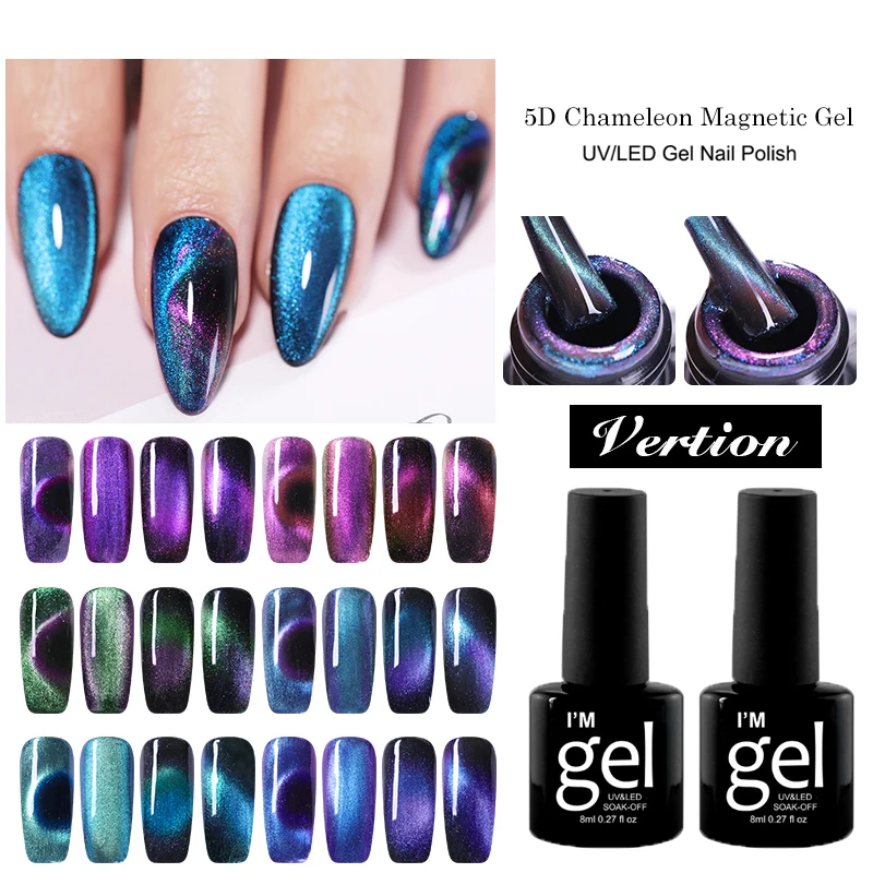

Verntion Lacquer Nails 9D Galaxy Cat Eye Nail Gel Chameleon Magnetic Nail Soak Off UV Varnish 7D 8ml Semi Permanent Manicure Gel