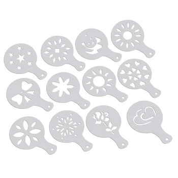 

12 Pcs Cappuccino Coffee White Stencils Template Strew Flowers Pad Duster Spray
