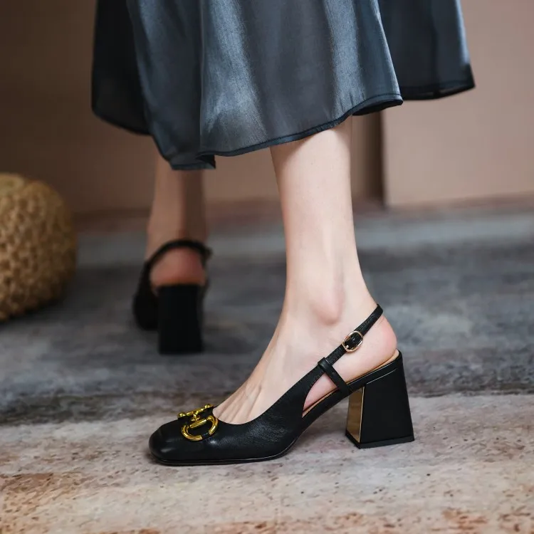 The New Summer Edition Of 2021 Women's Pure Color High-Heeled Shoes With Horseback Buckle Casual Fashion And All-Match Women's s