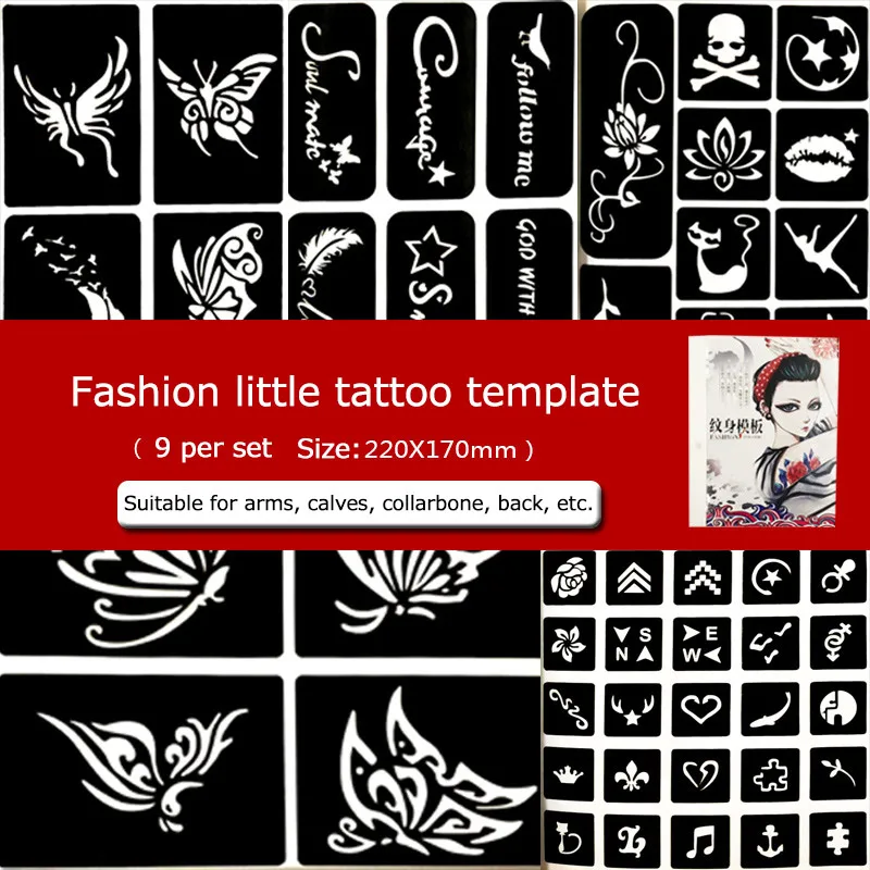 9 страница временные трафареты для татуировки полу-Перманентная Татуировка Мода маленькая шаблон для татуировок для струйной печати узор тела татуировка-картина буклет