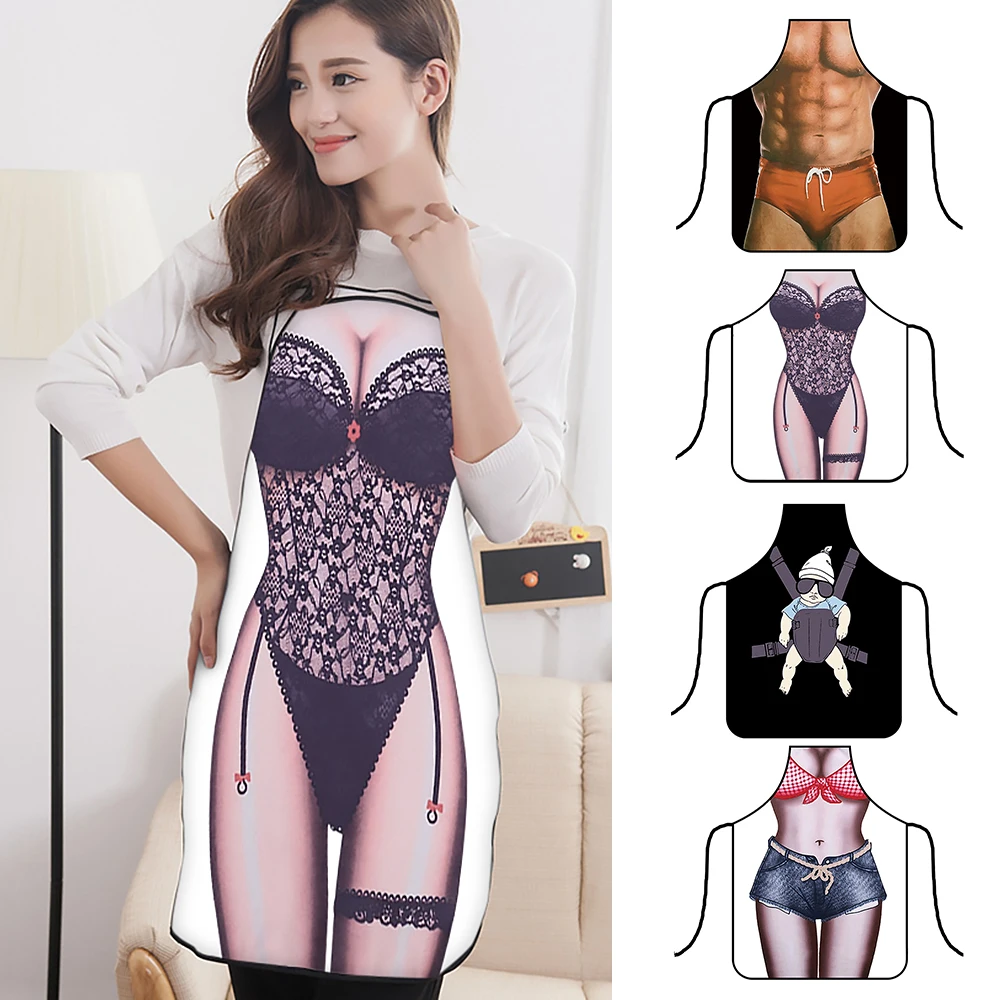 Funny Adjustable Cooking Apron Sexy Kitchen Dinner Party Baking Aprons For Woman And Man BBQ Party Cartoon Apron Kitchen Tools