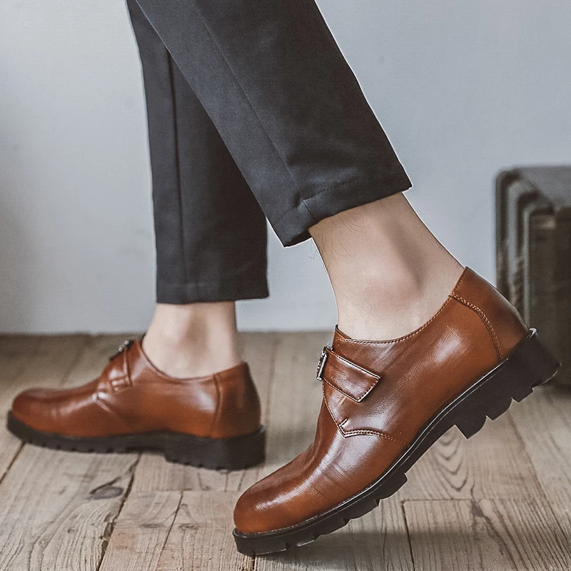 Misalwa/черные туфли в британском стиле в ретро-стиле с острым носком; мужские кожаные модельные туфли ручной работы без застежки; новые модные туфли-Дерби на резиновой подошве