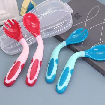 

2 Sets of Baby Utensils Spoon Fork Children Feeding Training Tableware Easy Grip Eating Practice Spoon Fork for Toddlers (Pink+B