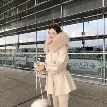 EAD зима меховой воротник толстое пальто женское длинное пальто с отворотом Корейский темперамент тонкое шерстяное пальто
