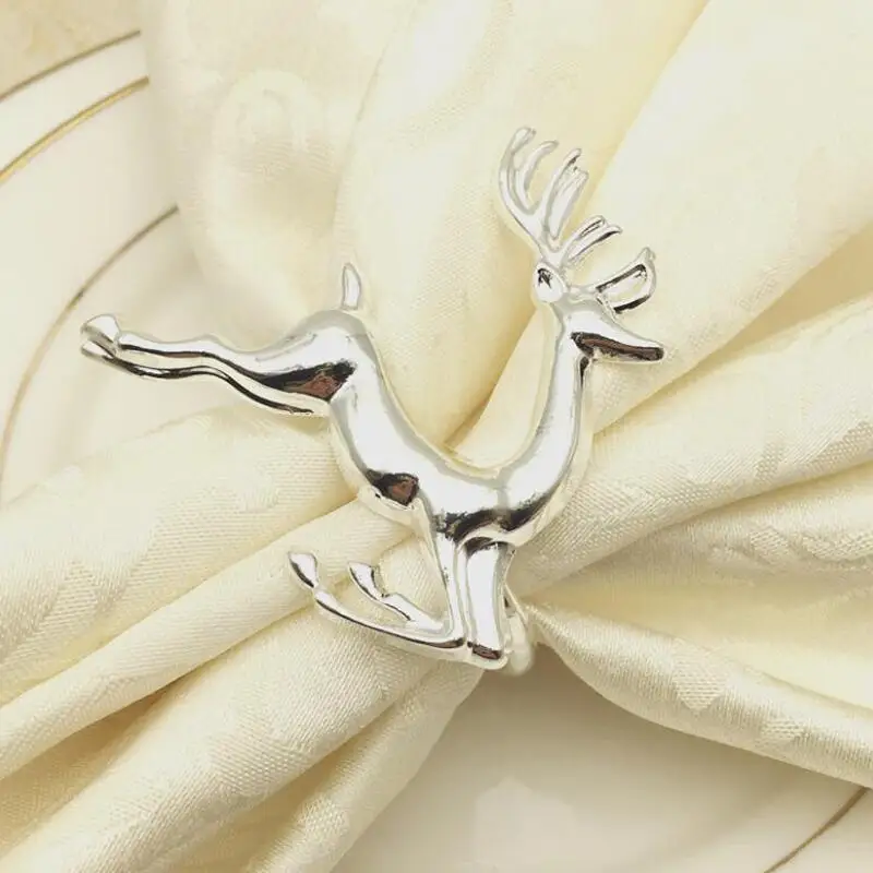 NEW 1Pcs Christmas deer napkin rings Silver Gold Alloy napkin buckle napkin buckle hotel wedding party table decoration