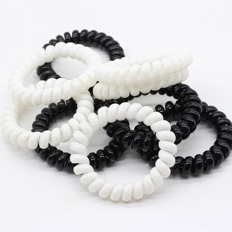 

Lot 100Pcs Size 5 CM White & Black Elastic Rubber Telephone Wire Hair Bands Ponytail Holder Hair Accessories Headband