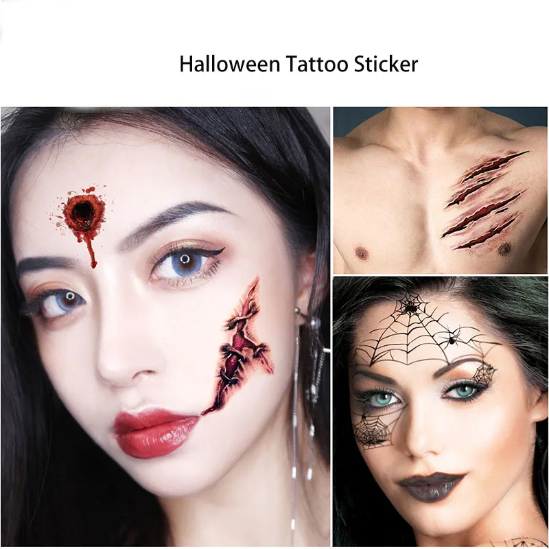

Halloween Tattoos Sticker Waterproof Temporary Zombie Scars Tattoos with Fake Wound Stitch Scars Tattoos Masquerade Prank