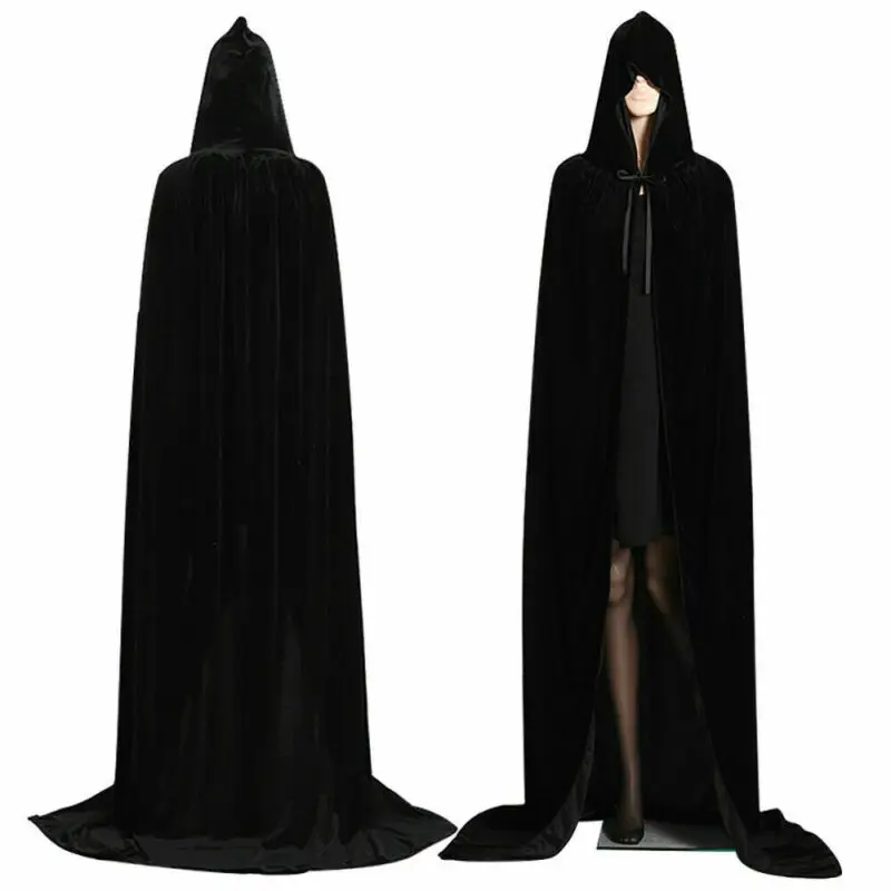 Adult Halloween Velvet Cloak Cape Hooded Medieval Costume Witch Wicca Vampire UK images - 6