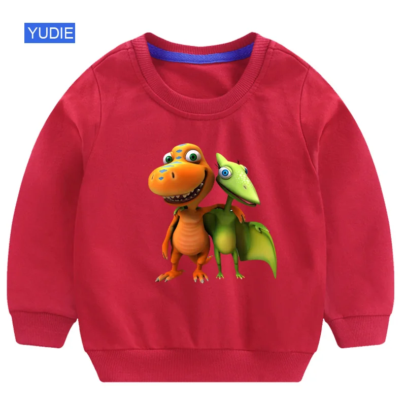 Girls sweatshirt red Толстовка с капюшоном для мальчиков, Детские кофты с капюшоном с рисунком динозавра из мультфильма Забавные топы для модниц в белом и Новинка осени модная одежда 3T4T в уличном стиле для детей - Цвет: Girls sweatshirt red