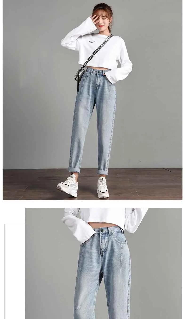 Высокое качество Slim Fit Для женщин свободные джинсы с аппликацией в виде Высокая талия девять штаны осень Повседневное ковбойские штаны для мальчиков Новинка осени одежда для пребывания на открытом воздухе