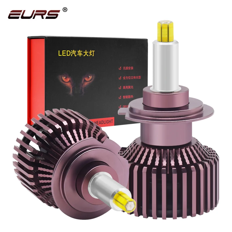 EURS H1 LED H7 H11 LED 25000LM H8 HB3 HB4 9005 9006 Bulbs 9012 HIR2 6 sides 3D 360 degree Auto lamp 80w 12v 24v 6000k