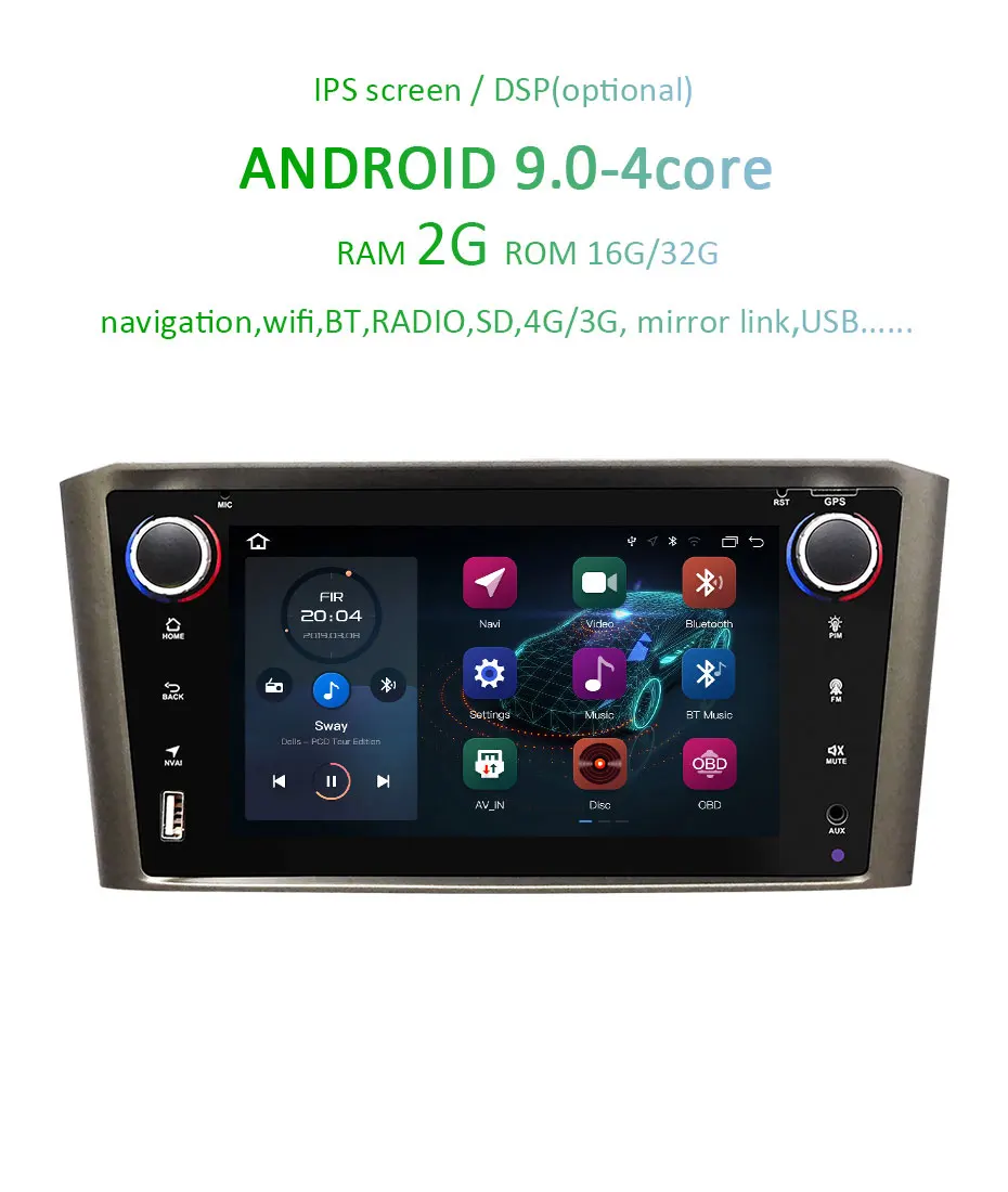 Clearance DSP IPS 4G 64G 8CORE Android 9.0 Car navigation For Toyota Avensis T25 2002-2008 GPS stereo audio radio no dvd player 3