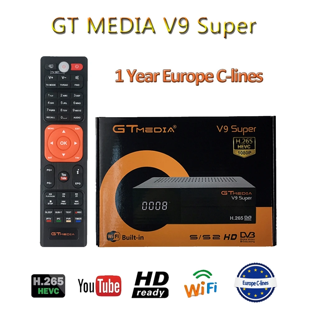 

Hot GTMEDIA V9 Super DVB-S2 Full Digital Satellite ReceiverUSB2.0 1080P+One Year Free European 7 Line cccam Satellite Decoder