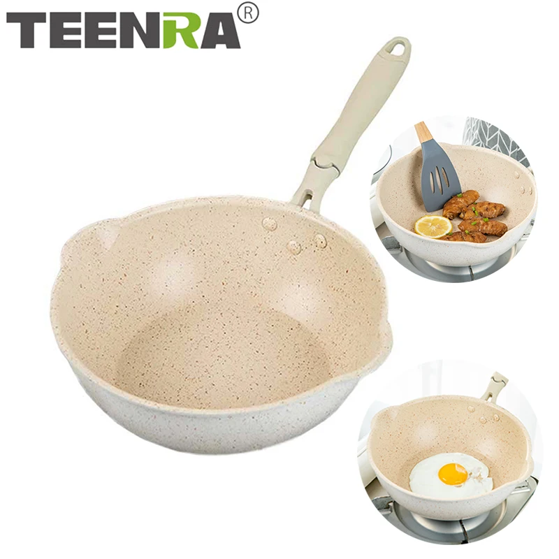 TEENRA 20cm Maifan Stone Frying Pan Non-stick Fried Egg Multifunction Aluminium Skillet kitchen Breakfast Pot Cooking Wok | Дом и сад
