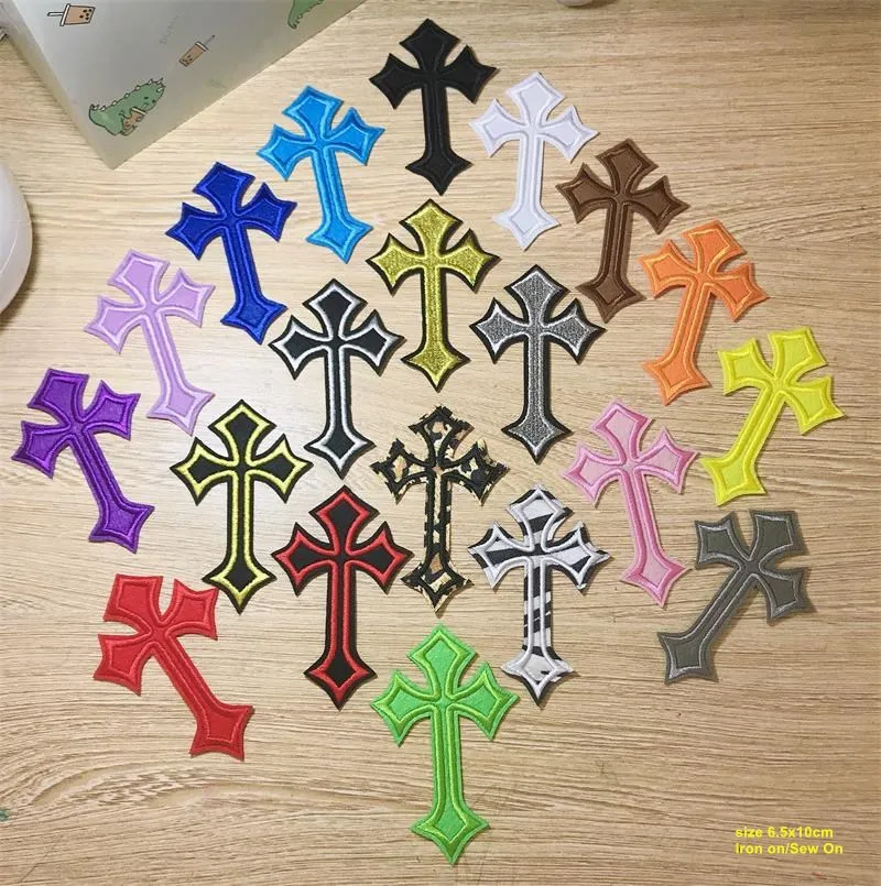 20 Colors to select Popular 10 pcs Cross Embroidered Patches Iron On Sew On  Motif Applique