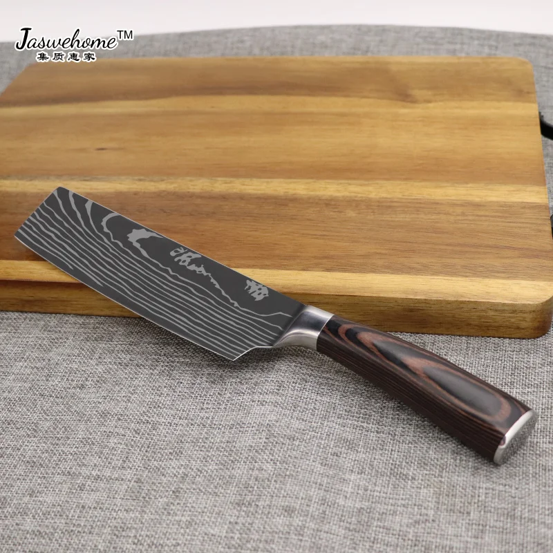 Jaswehome 7CR17 нож шеф-повара из нержавеющей стали имитация дамасской кости нож Овощной нож кухонные инструменты