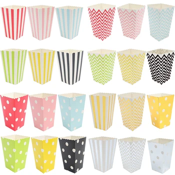 

30pcs Colorful Chevron Stripes Dot Paper Popcorn Box Pink Blue Rose Gold Gifts Boxes Movie Wedding Birthday Party Decoration