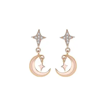 

S925 Sterling Silver Star and Moon Earrings Female Simple Original Design Earrings Fashion Temperament Wild Earrings Ear Jewelry