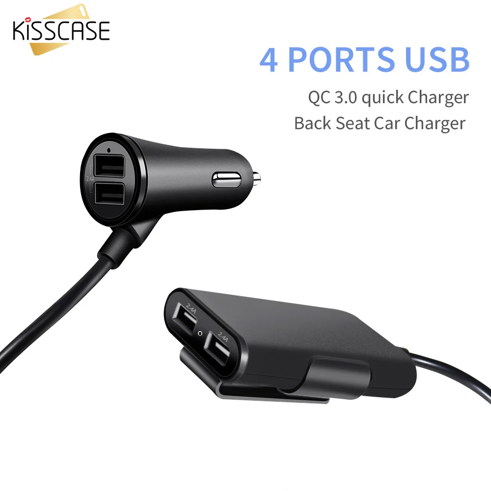 KISSCASE QC 3 0 4 порта USB быстрая зарядка автомобильное зарядное устройство удлиняющий