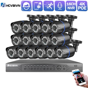 

AHCVBIVN 4K 16CH 5MP H.265+ System Audio POE CCTV Security NVR Kit Outdoor Waterproof IP Camera 5MP Surveillance kit