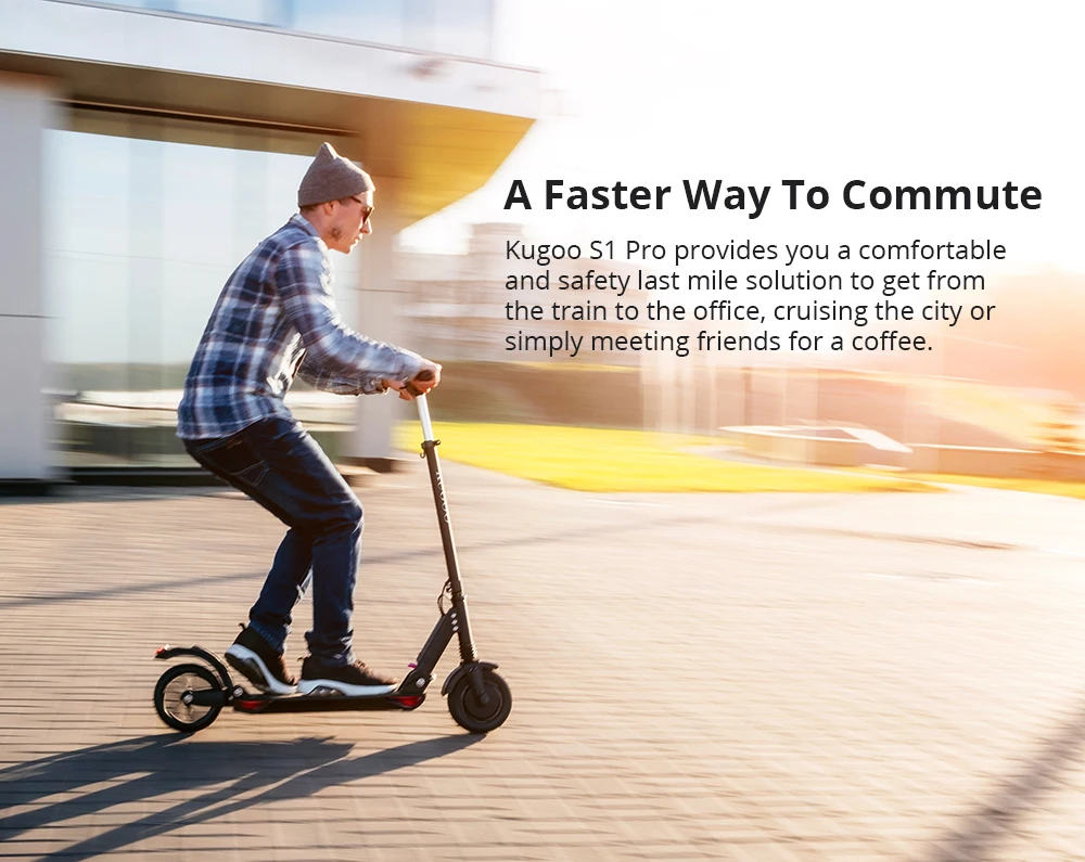 Best KUGOO S1 Pro Folding Electric Scooter 350W Motor LCD Display Screen Max 30km/h 8 Inch Tires & Safety Reflectors with Carry Bag 6