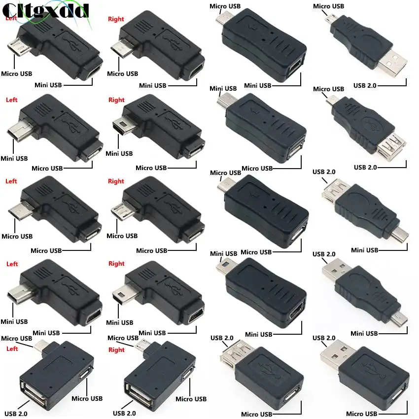 

1PCS 90 Degree Left & Right Angled Mini USB 5pin Female to Micro USB Male Data Sync Adapter Plug Micro USB To Mini USB Connector