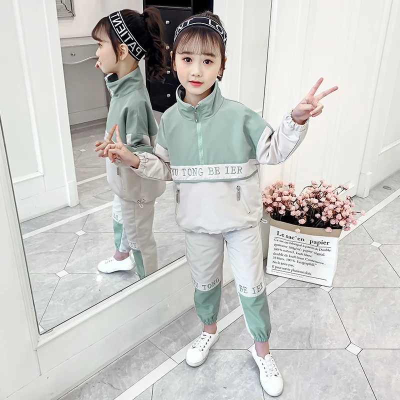 

6 Girls Spring 8 Set 2020 New Style Korean-style 10 Network hong yang Gas 12-Year-Old Girl Sports Casual Two-Piece Set