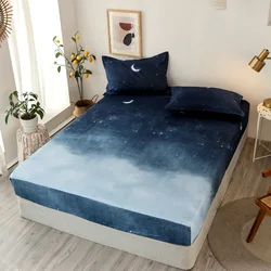 1pcs Polyester Printed Fitted Sheet Mattress Cover Elastic Fitted Sheet Four Corners With Elastic Band Bed Sheet (No pillowcase)