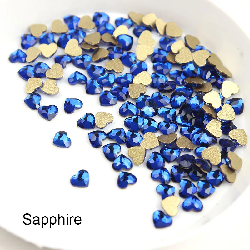 Sapphire 3 мм, прозрачные новые Стразы в форме сердца для дизайна ногтей, 10 цветов, модный хрустальный камень, 30 шт/100 шт, сделай сам, украшения для ногтей - Цвет: Sapphire