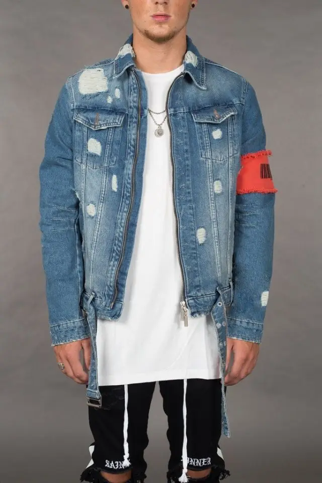 Men Jean Jackets Streetwear Hip Hop 