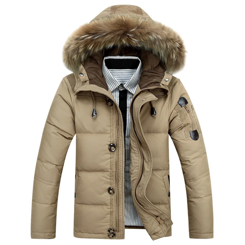 Мужская новая хлопковая Толстая куртка зимняя новая теплая Модная флисовая куртка пальто с меховым воротником Мужское пальто с меховым воротником парки - Цвет: Хаки