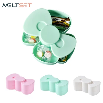

Rotating 2 layers Jewelry Box Bow Shape Desktop Storage Box for Earrings Jewelry Organizer 4 Grids Dust-proof Jewelry Display