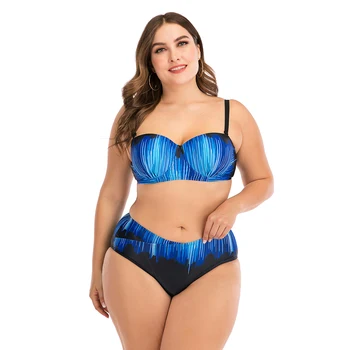 

4XL Women Swimsuit Plus Size Bikini Set Ladies Big Breasts Sexy Push Up Two Piece Print Bikini Steel Plate Mid Waist Swimming