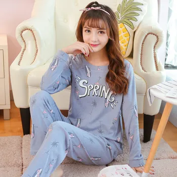 

Plus Size 2XL 90kg Sleepwear Women Pajama Sets Long Sleeve Warm Women Cotton Pajamas Set Winter Print LooseTracksuit