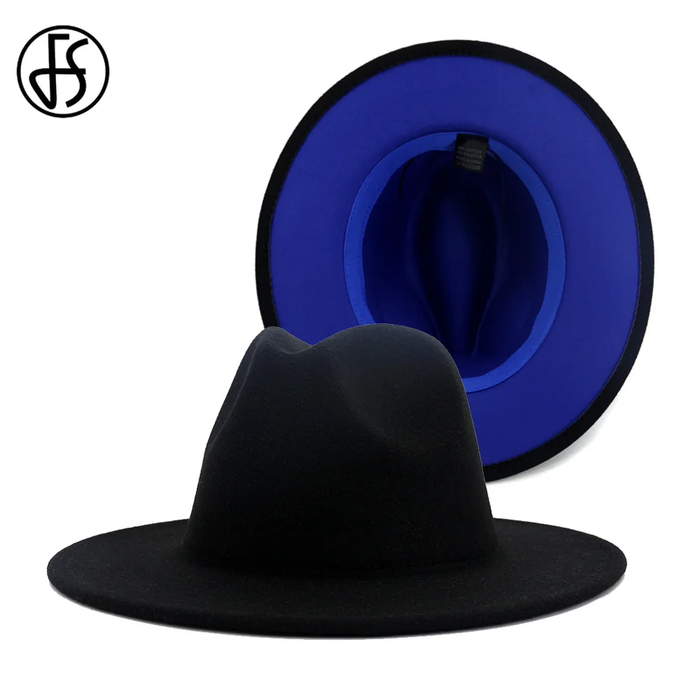 Blue Patchwork Wool Fedora Hats 