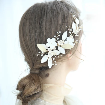 

Gold Leaf Wedding Tiara Hair Clip Rhinestone Accessories Handmade Floral Bridal Hair Piece Jewelry Women Party Headpiece