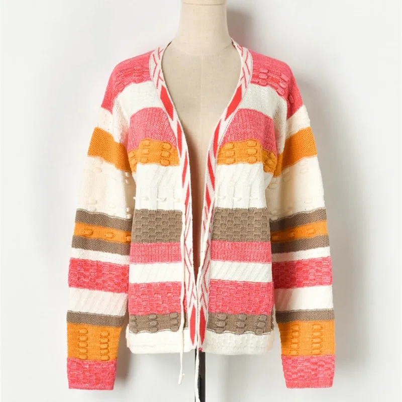 

Luxury Brand Designer Knitted Sweater for Women Contrast Color striped V Neck Long Sleeve Knitted Sweater Cardigan