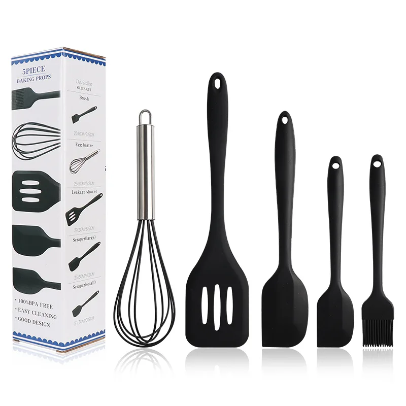 Familysky 5 шт. набор кухонных принадлежностей силиконовый кондитерский набор для приготовления выпечки Лопата скребок щетка венчик кухонный набор инструмент - Цвет: Black