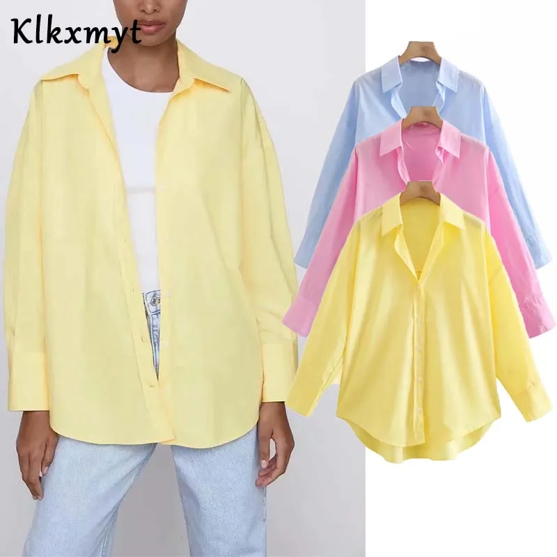 Klkxmyt-Blusa holgada asimétrica para oficina, camisa de manga larga con botones para mujer, con dobladillo, primavera 2021
