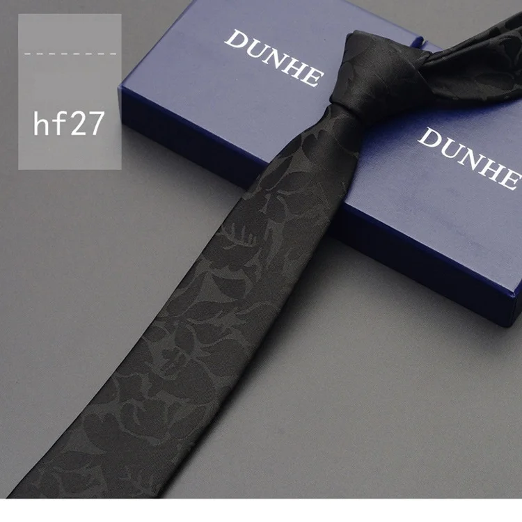 hf27 Высокое качество, новинка, шелковые свадебные галстуки для мужчин, тонкий галстук 6 см, дизайнерский брендовый формальный галстук черного и синего цвета с подарочной коробкой - Цвет: hf27