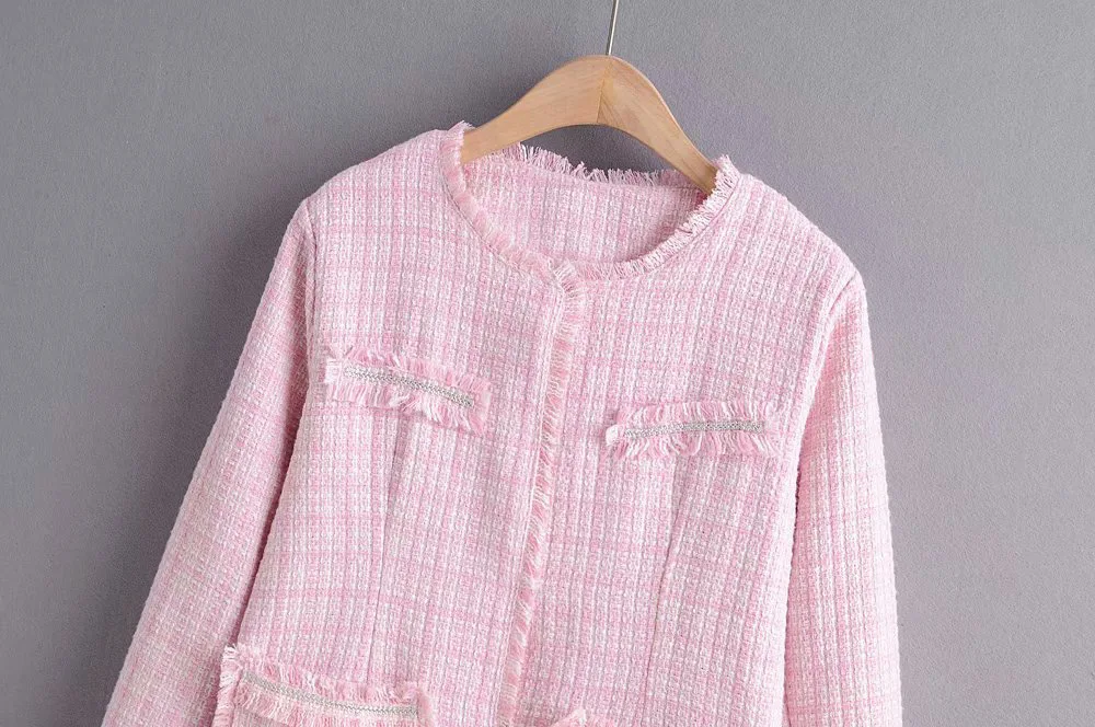 

F5271-Western Style WOMEN'S Dress 2019 Spring And Autumn New Style Graceful Crew Neck Flash Tweed Coat Women's