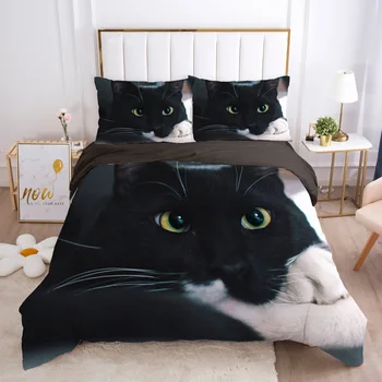 

ONGLYP Luxury 3D Cute Cat Bedding Set Duvet Cover with Pillow Case Single Twin Double Full Queen King Bedding Sets Quilt Covers