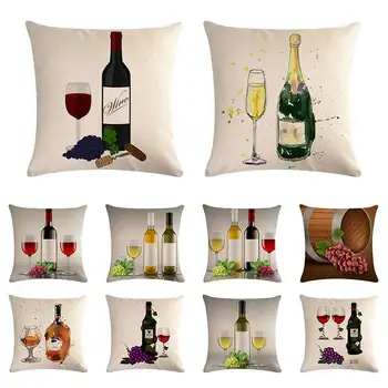 

45x45cm wine pattern cushion cover champagne wine purple grape pillow cover linen sofa chair home decoration pillow cover