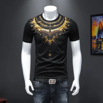 

Bronzing Eagle Printing Black T Shirt Men Short Sleeve Casual T-Shirt 2020 High Quality Summer Funny Tee Tops Camiseta Masculina