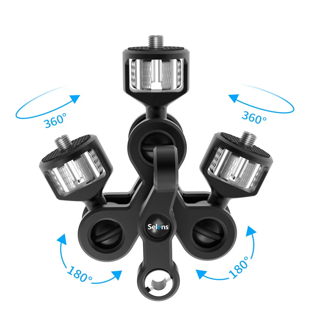 Multi-Function Dual Ball Head Hot Shoe Magic Arm Mount Adapter with 3/8'' 1/4'' screw for Sony Canon Nikon DSLR Cameras