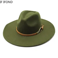 2022 Fedora Hat Women Big Wide Brim 9.5cm Vintage Khaki Felted Jazz Hat Winter Formal Dress Cap sombreros de mujer 6